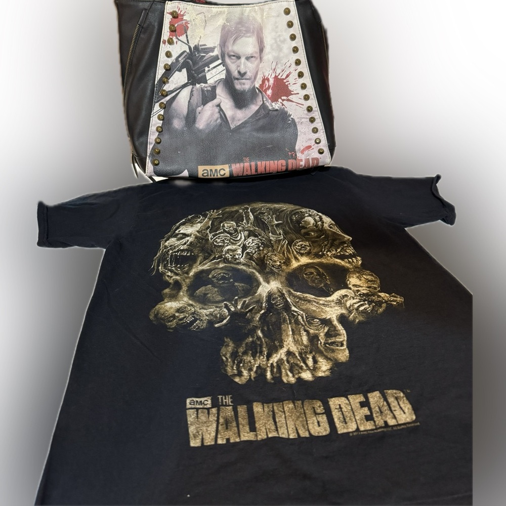 The Walking Dead Bundle Daryl Dixon Purse‎ and 2013 Licensed Tv Promo T-Shirt M